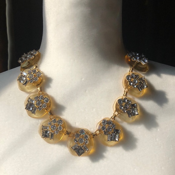 J Crew Crystal & Yellow lucite Necklace